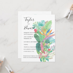 Tropical watercolour exotic botanical foliage invitation