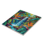 Tropical waterfall and BOP Stained glass art Ceramic Tile<br><div class="desc">Tropical waterfall and BOP Stained glass art</div>