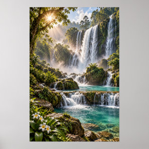 Tropical Waterfall Paradise Jungle Wall Art