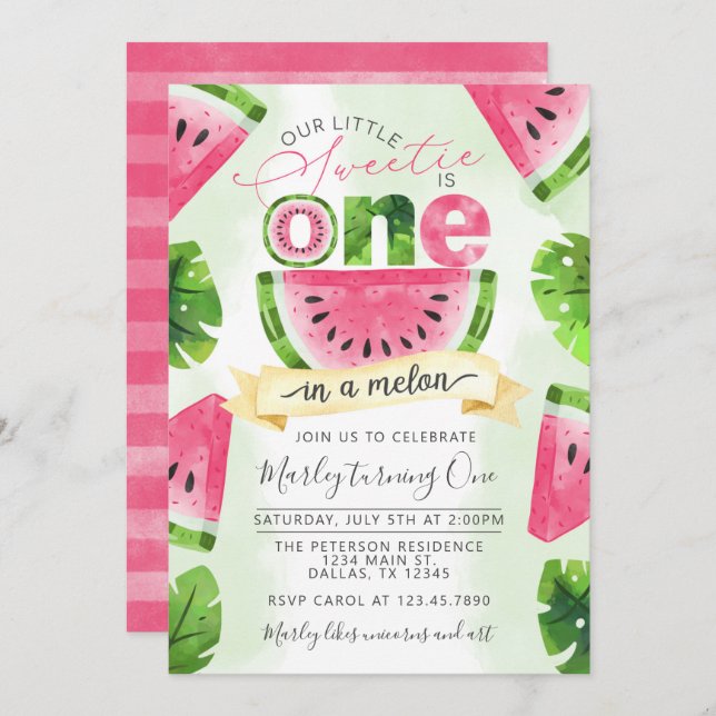 Tropical Watermelon 1st Birthday Party Invitation (Front/Back)