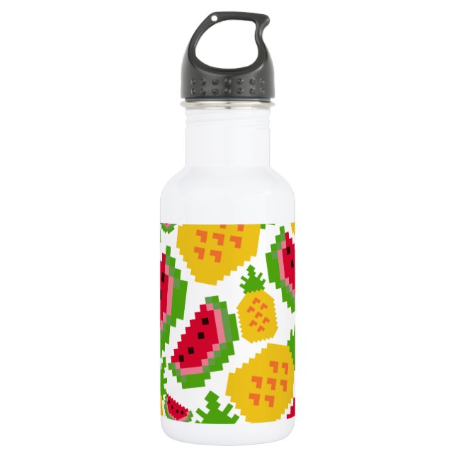Tropical Watermelon and Pineapple Pixel Pattern 532 Ml Water Bottle (Front)