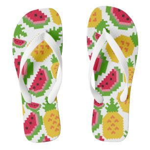 Tropical Watermelon and Pineapple Pixel Pattern Thongs