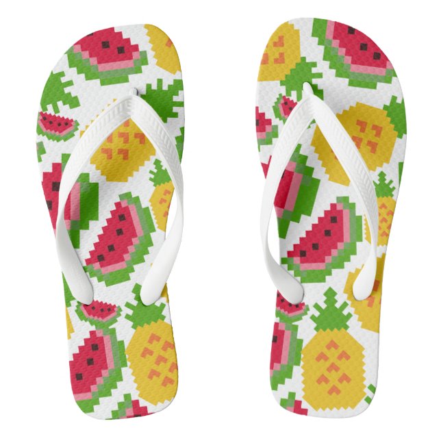 Tropical Watermelon and Pineapple Pixel Pattern Thongs (Footbed)