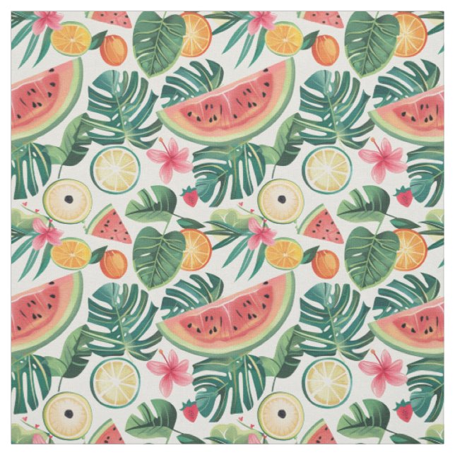 Tropical Watermelon & Citrus Pattern Fabric (Swatch)
