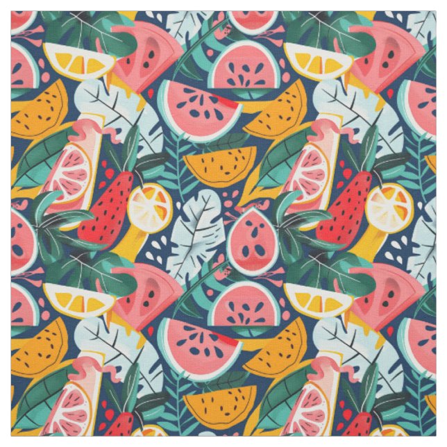 Tropical Watermelon & Citrus Pattern Fabric (Swatch)