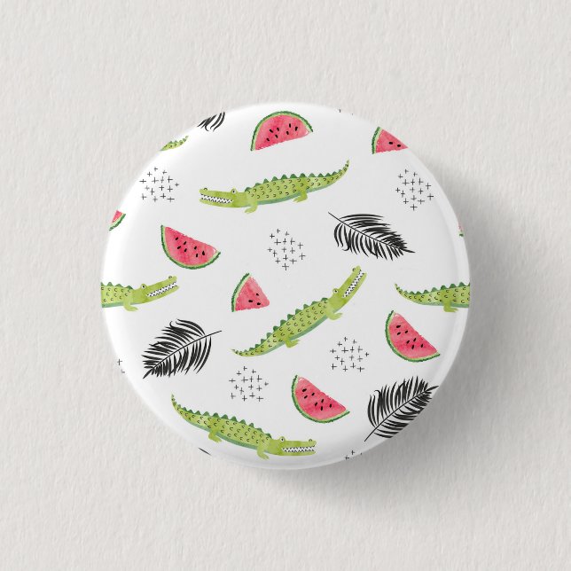 Tropical Watermelon & Crocodile Pattern 3 Cm Round Badge (Front)