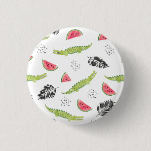 Tropical Watermelon & Crocodile Pattern 3 Cm Round Badge