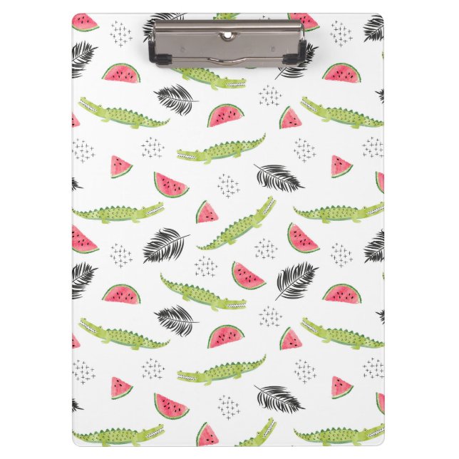 Tropical Watermelon & Crocodile Pattern Clipboard (Front)