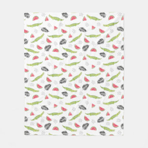 Tropical Watermelon & Crocodile Pattern Fleece Blanket
