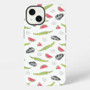 Tropical Watermelon & Crocodile Pattern iPhone Case