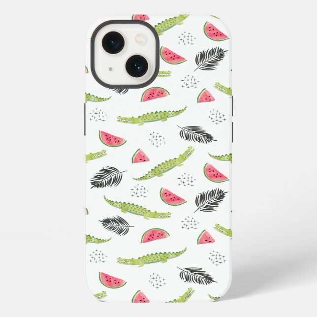 Tropical Watermelon & Crocodile Pattern iPhone Case (Back)