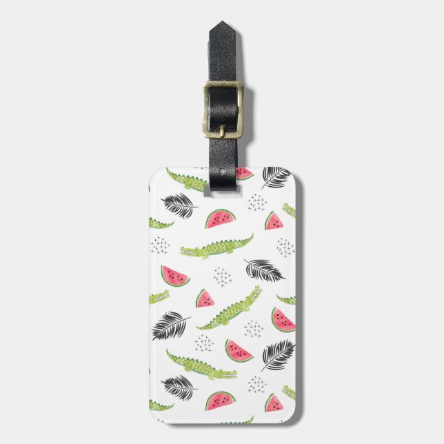 Tropical Watermelon & Crocodile Pattern Luggage Tag (Front Vertical)