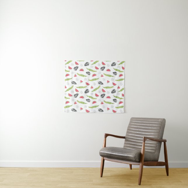 Tropical Watermelon & Crocodile Pattern Tapestry (In Situ (Horizontal))