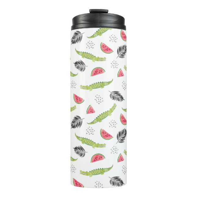 Tropical Watermelon & Crocodile Pattern Thermal Tumbler (Front)