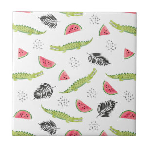 Tropical Watermelon & Crocodile Pattern Tile
