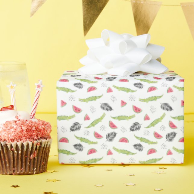 Tropical Watermelon & Crocodile Pattern Wrapping Paper (Birthday Party)