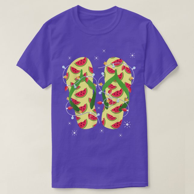 Tropical Watermelon Flip Flops Xmas Lights Christm T-Shirt (Design Front)
