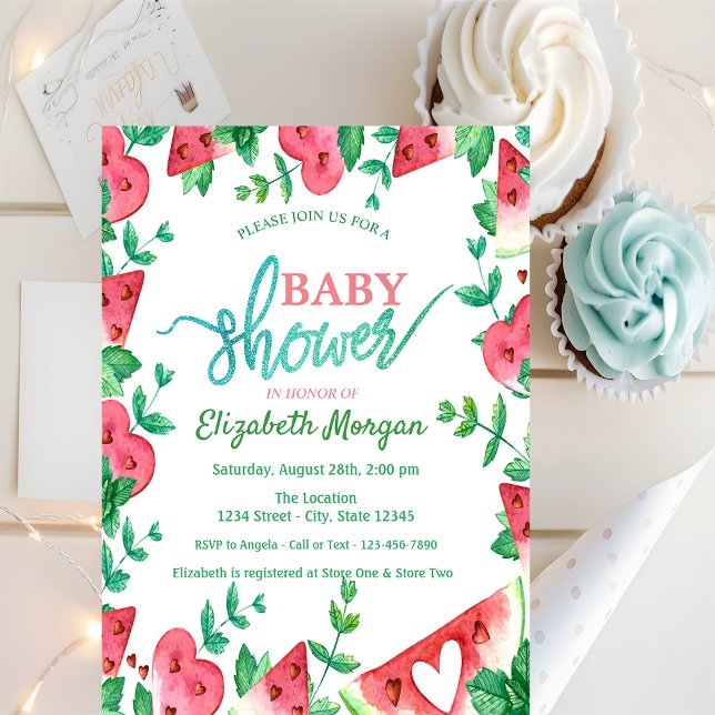 Tropical Watermelon Green Baby Shower  Invitation (Creator Uploaded)