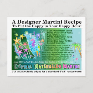 Tropical Watermelon Martini Recipe Card Postcard