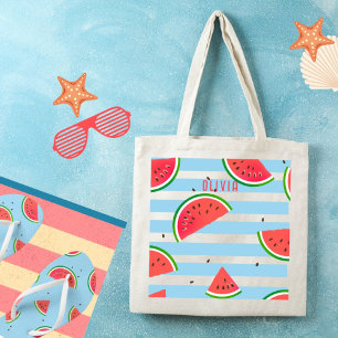Tropical Watermelon Red Stripes Personalised Tote Bag