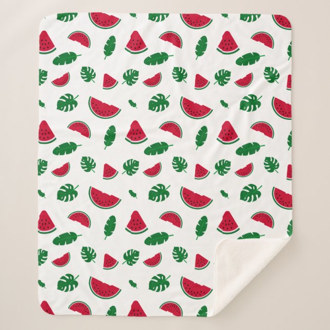 Tropical Watermelon Summer Seamless Pattern Sherpa Blanket (Front)