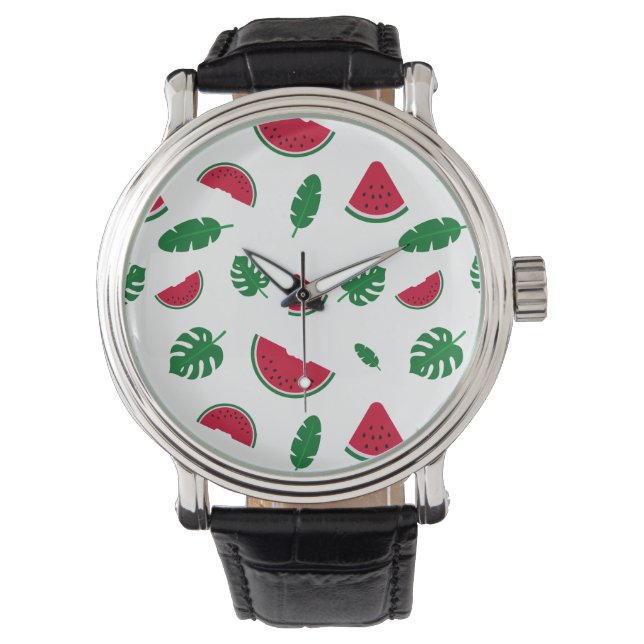 Tropical Watermelon Summer Seamless Pattern Watch (Front)