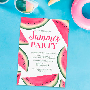 Tropical watermelon watercolor summer party invitation