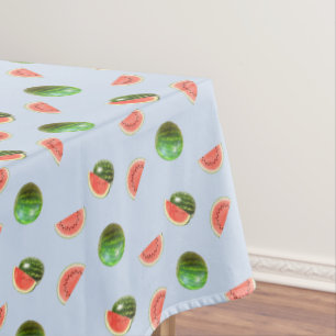Tropical Watermelons on Light Blue Tablecloth