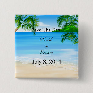 Tropical Waters Beach Wedding Save The Date 15 Cm Square Badge