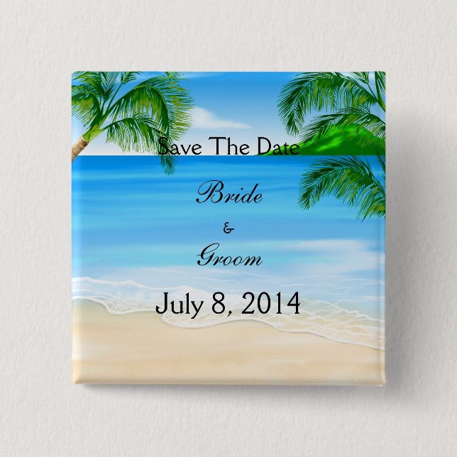 Tropical Waters Beach Wedding Save The Date 15 Cm Square Badge (Front)