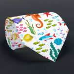 Tropical waters marine life and animals tie<br><div class="desc">Cute colourful tropical sea life cartoon style illustration seamless pattern. Customisable white background colour. It looks nice with black background. If you need any help customising any of my designs,  contact ArtOnWear designer. Free text formatting with live help available by request.</div>