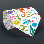 Tropical waters marine life and animals tie<br><div class="desc">Cute colourful tropical sea life cartoon style illustration seamless pattern. Customisable white background colour. It looks nice with black background. If you need any help customising any of my designs,  contact ArtOnWear designer. Free text formatting with live help available by request.</div>