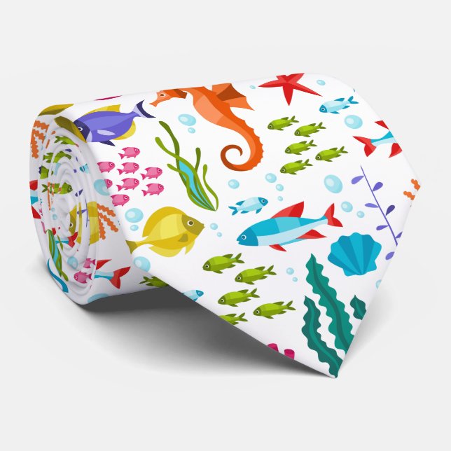 Tropical waters marine life and animals tie (Rolled)