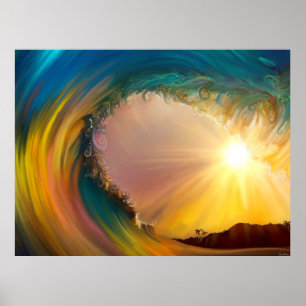 Tropical wave at sunset video call background poster