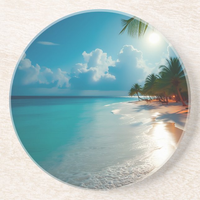 Tropical Waves Blue cloudy sky beach Coaster (Front)