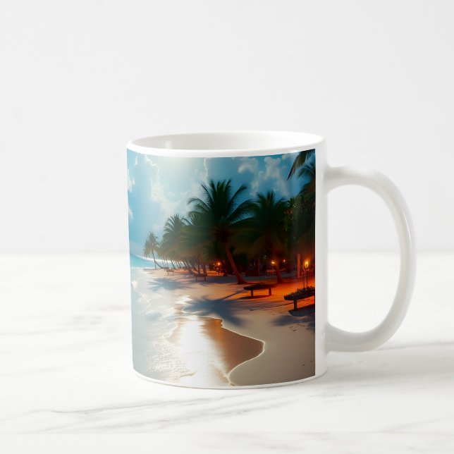 Tropical Waves Blue cloudy sky beach Coffee Mug (Right)