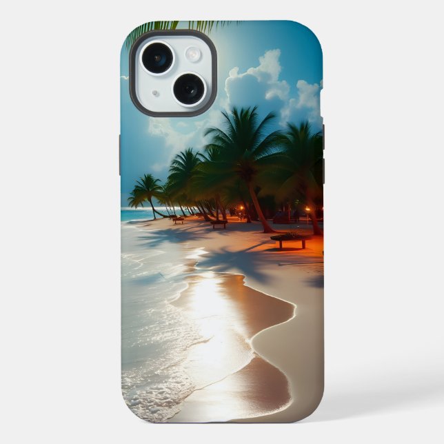 Tropical Waves Blue cloudy sky beach iPhone Case (Back)