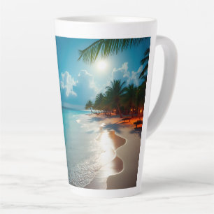Tropical Waves Blue cloudy sky beach Latte Mug