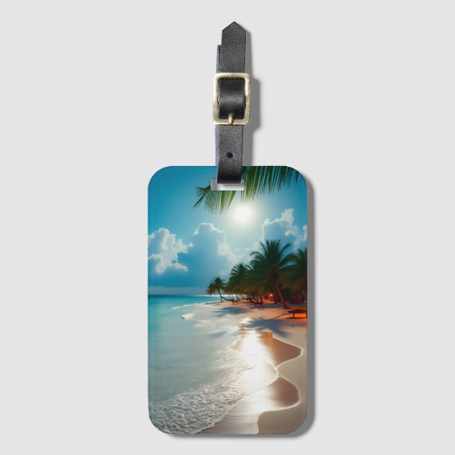 Tropical Waves Blue cloudy sky beach Luggage Tag (Front Vertical)