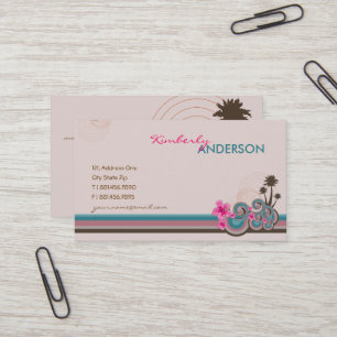 Tropical Waves Hot Pink Hibiscus Beach Palm Trees Business Card