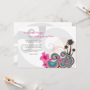 Tropical Waves Pink Hibiscus Destination Wedding Invitation