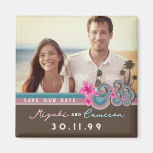Tropical Waves Pink Hibiscus Photo Save The Date Magnet