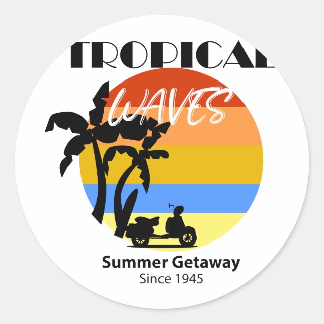 Tropical Waves Summer Beach Getaway Sticker (Front)