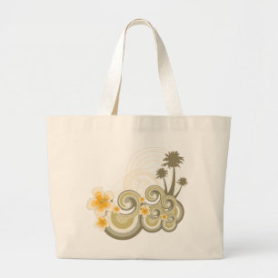 Tropical Waves Yellow Hibiscus Palm Trees Beach Large Tote Bag