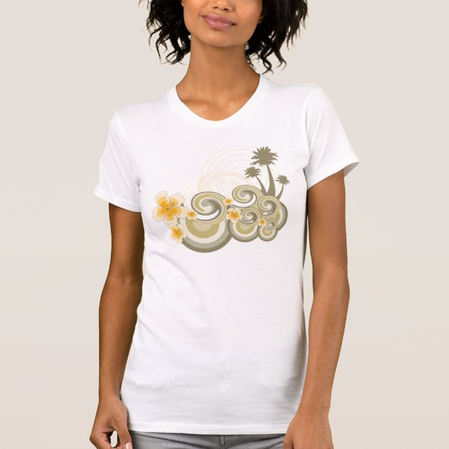 Tropical Waves Yellow Hibiscus Summer Palm Trees  T-Shirt (Front)