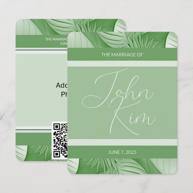 Tropical Wedding Announcement Photo QR Code Card (Front/Back)