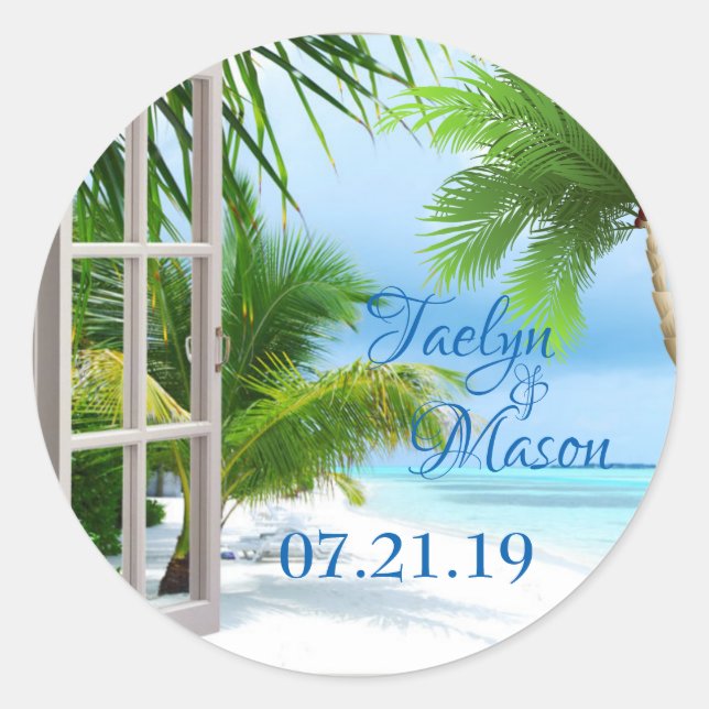 Tropical Wedding Beach Scene Sticker (Front)