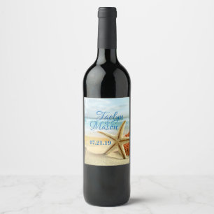 Tropical Wedding Beach Scene Wine Bottle Label