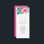 Tropical Wedding Ceremony Programs Pink Flowers<br><div class="desc">These tropical wedding ceremony programs feature a vibrant pink hibiscus flower with monstera palm leaves. Use the template fields to add your order of service. The tea length card reverses to a matching fuchsia pink colour. A botanical choice for garden and destination weddings. To see more unique designs like this...</div>