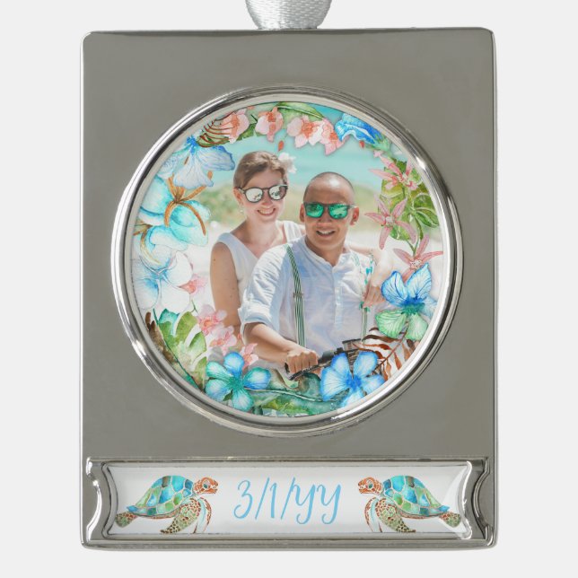 Tropical Wedding Commemorative Christmas Ornament (Front)
